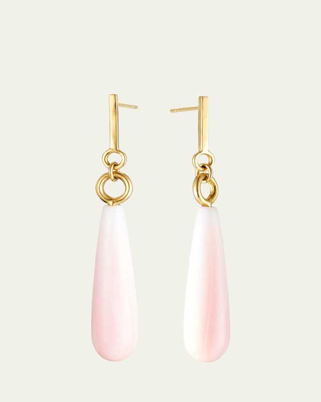 18K Yellow Gold Pink Conch Shell Drop Earrings